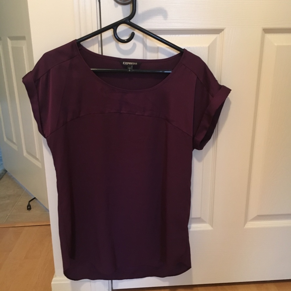 Express silky purple short sleeve blouse.